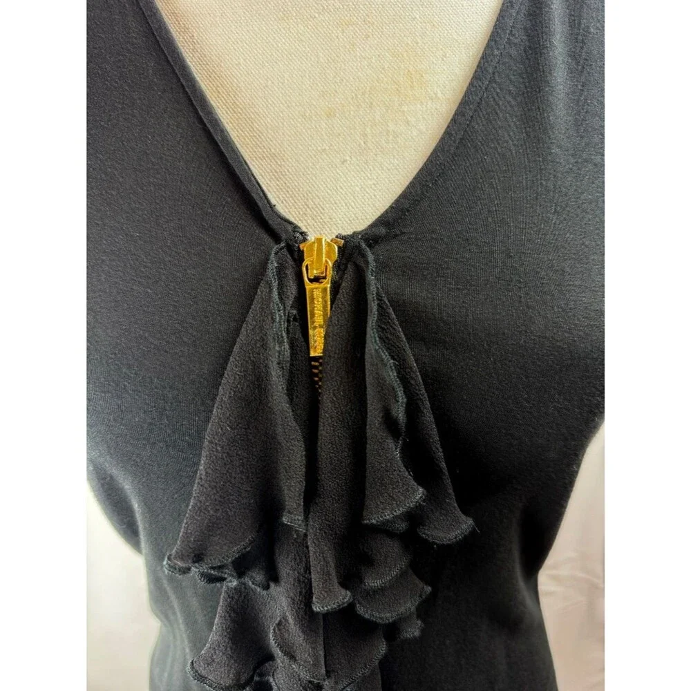 Michael Kors Women Black Tank Top Front Zipper with Ruffles - Size M (A201)
